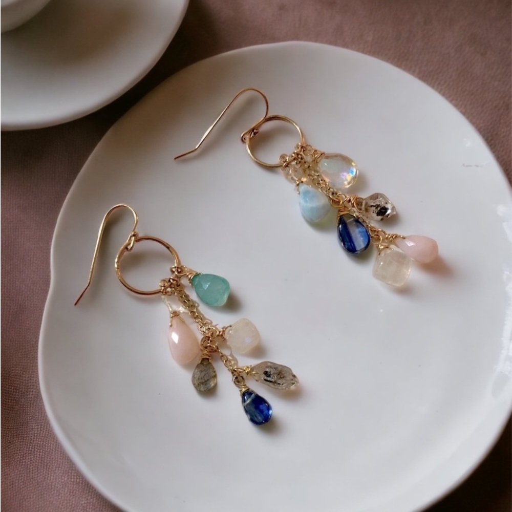 Multiple Gemstone Dangle Earrings - image 1
